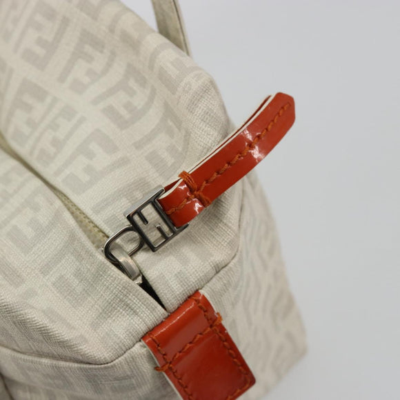 FENDI Zucchino Canvas Hand Bag PVC White Silver Auth ka4577A