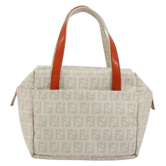 FENDI Zucchino Canvas Hand Bag PVC White Silver Auth ka4577A
