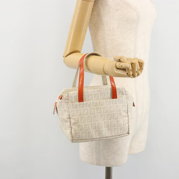 FENDI Zucchino Canvas Hand Bag PVC White Silver Auth ka4577A