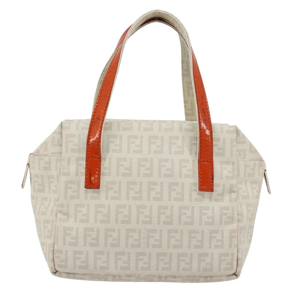 FENDI Zucchino Canvas Hand Bag PVC White Silver Auth ka4577A