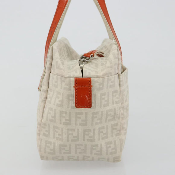FENDI Zucchino Canvas Hand Bag PVC White Silver Auth ka4577A