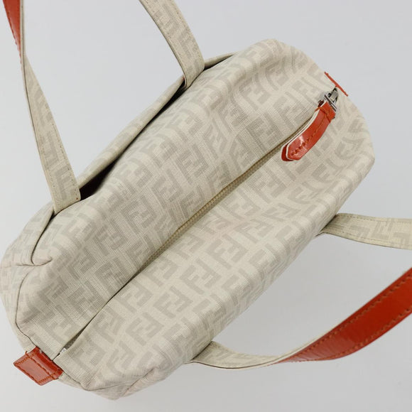 FENDI Zucchino Canvas Hand Bag PVC White Silver Auth ka4577A