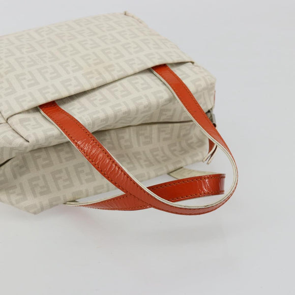 FENDI Zucchino Canvas Hand Bag PVC White Silver Auth ka4577A