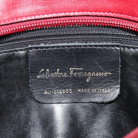 Salvatore Ferragamo Vala Shoulder Bag Canvas Leather Red Gold Auth ka4578A