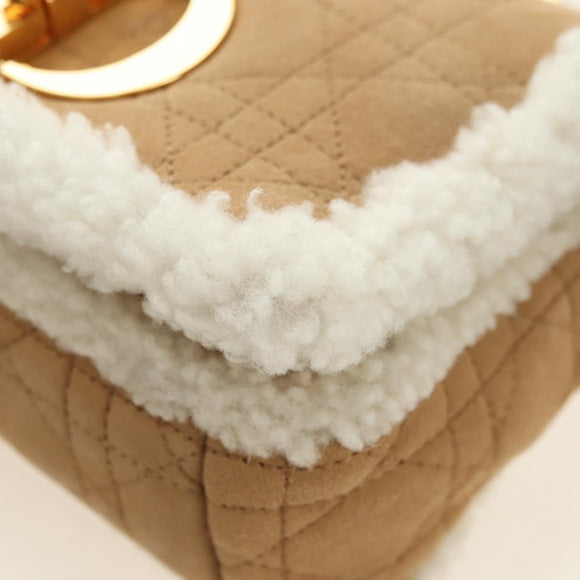 Christian Dior Caro Chain Schoudertas Mouton Beige Goud Auth ka4579SM