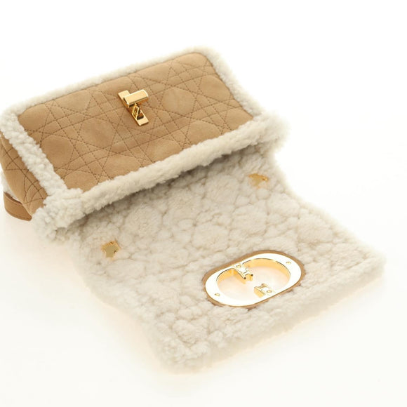 Christian Dior Caro Chain Schoudertas Mouton Beige Goud Auth ka4579SM