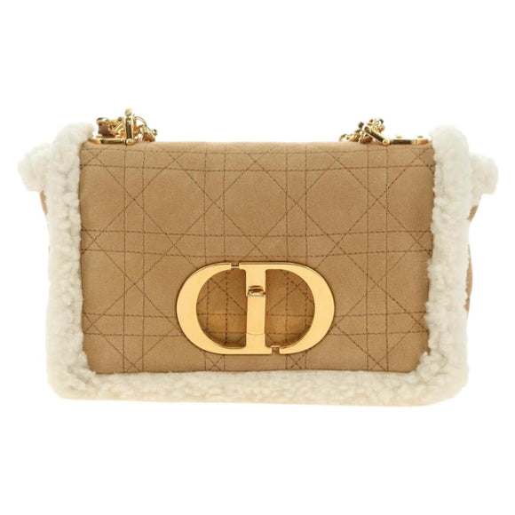 Christian Dior Caro Chain Schoudertas Mouton Beige Goud Auth ka4579SM