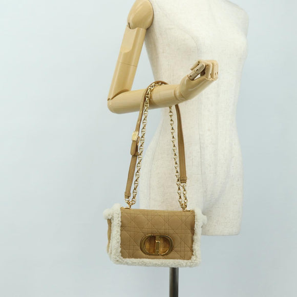 Christian Dior Caro Chain Schoudertas Mouton Beige Goud Auth ka4579SM