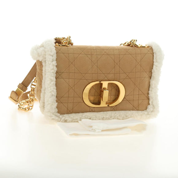 Christian Dior Caro Chain Schoudertas Mouton Beige Goud Auth ka4579SM