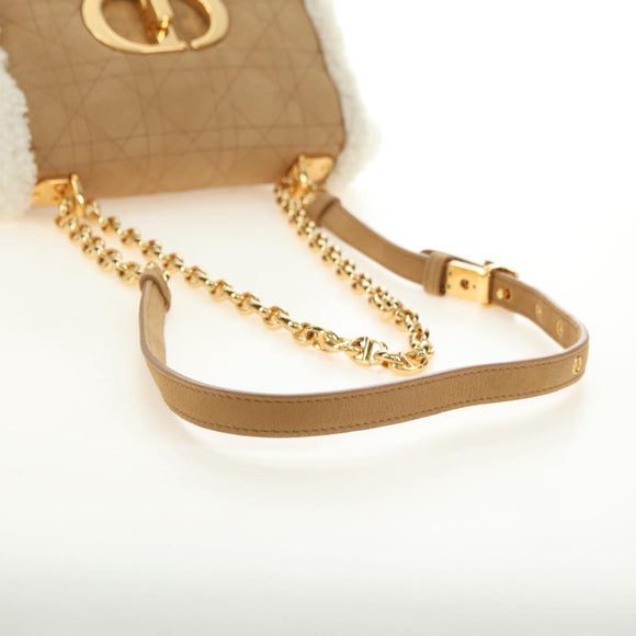 Christian Dior Caro Chain Schoudertas Mouton Beige Goud Auth ka4579SM