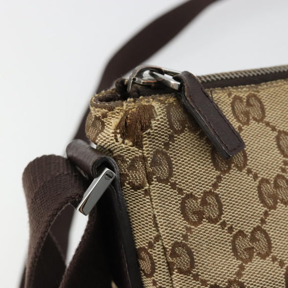 GUCCI GG Canvas Shoulder Bag Brown Silver 114273 Auth ka4581