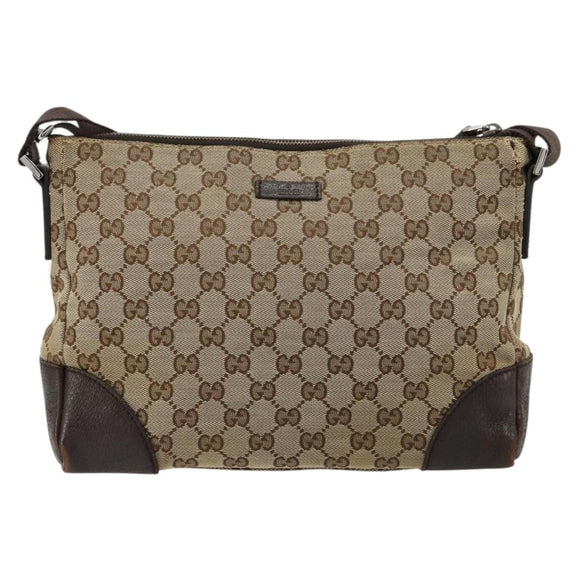 GUCCI GG Canvas Shoulder Bag Brown Silver 114273 Auth ka4581