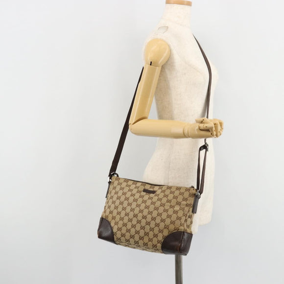 GUCCI GG Canvas Shoulder Bag Brown Silver 114273 Auth ka4581