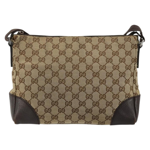 GUCCI GG Canvas Shoulder Bag Brown Silver 114273 Auth ka4581