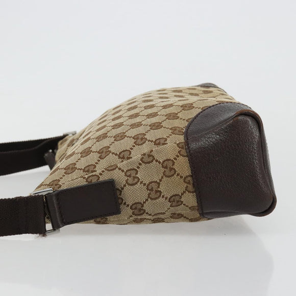 GUCCI GG Canvas Shoulder Bag Brown Silver 114273 Auth ka4581