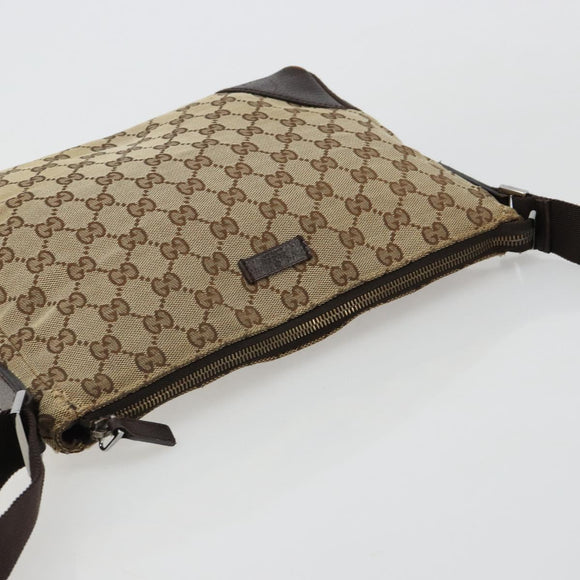 GUCCI GG Canvas Shoulder Bag Brown Silver 114273 Auth ka4581