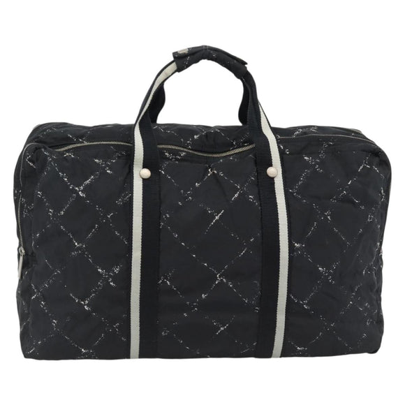 CHANEL New Travel Line Hand Bag Nylon Black Silver CC Auth ka4585A