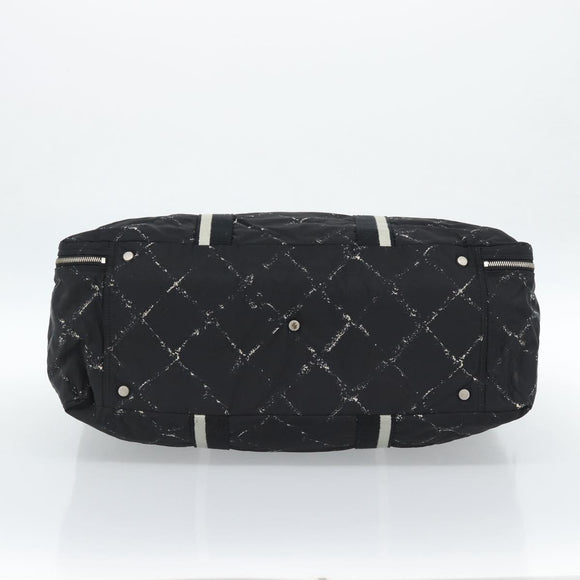 CHANEL New Travel Line Hand Bag Nylon Black Silver CC Auth ka4585A