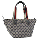 GUCCI GG Canvas Sherry Line Hand Bag Navy Silver 131228 Auth ka4590-1