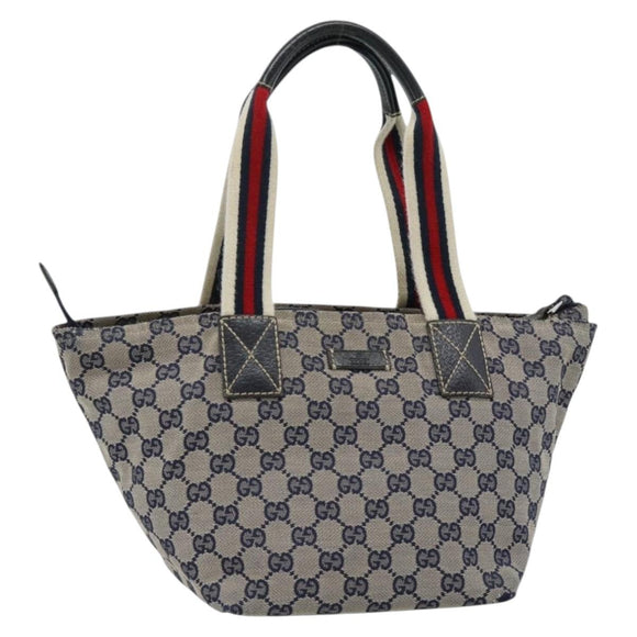 GUCCI GG Canvas Sherry Line Hand Bag Navy Silver 131228 Auth ka4590