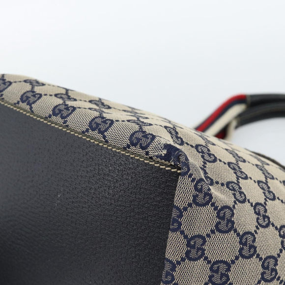 GUCCI GG Canvas Sherry Line Hand Bag Navy Silver 131228 Auth ka4590
