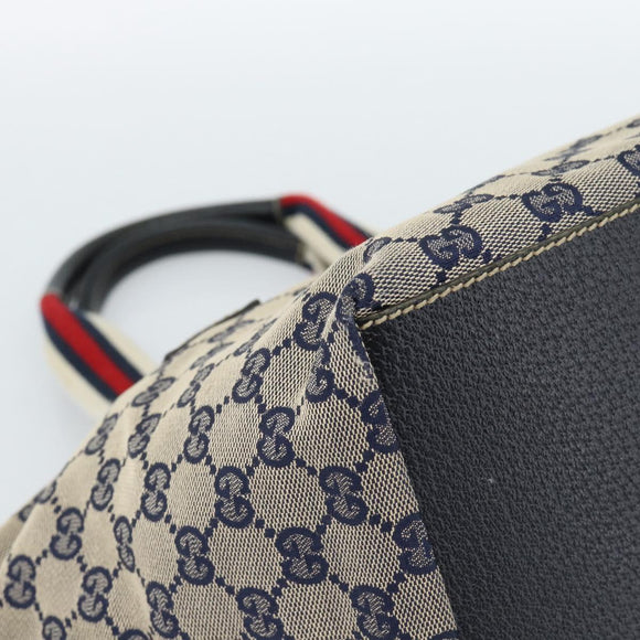 GUCCI GG Canvas Sherry Line Hand Bag Navy Silver 131228 Auth ka4590