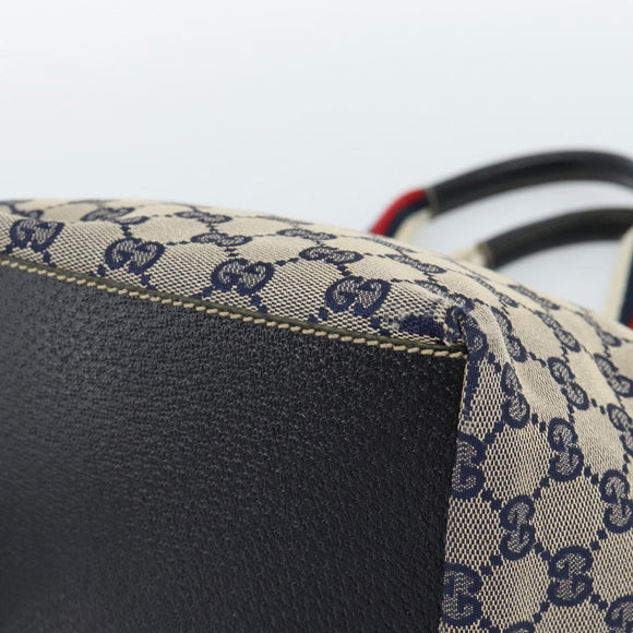 GUCCI GG Canvas Sherry Line Hand Bag Navy Silver 131228 Auth ka4590