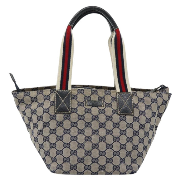 GUCCI GG Canvas Sherry Line Hand Bag Navy Silver 131228 Auth ka4590