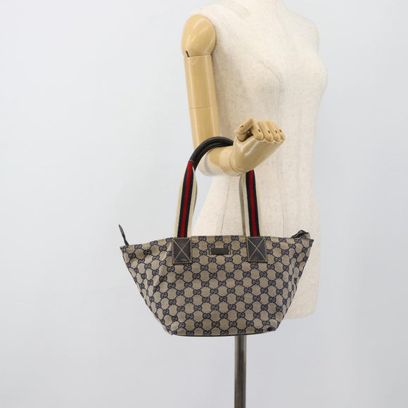 GUCCI GG Canvas Sherry Line Hand Bag Navy Silver 131228 Auth ka4590