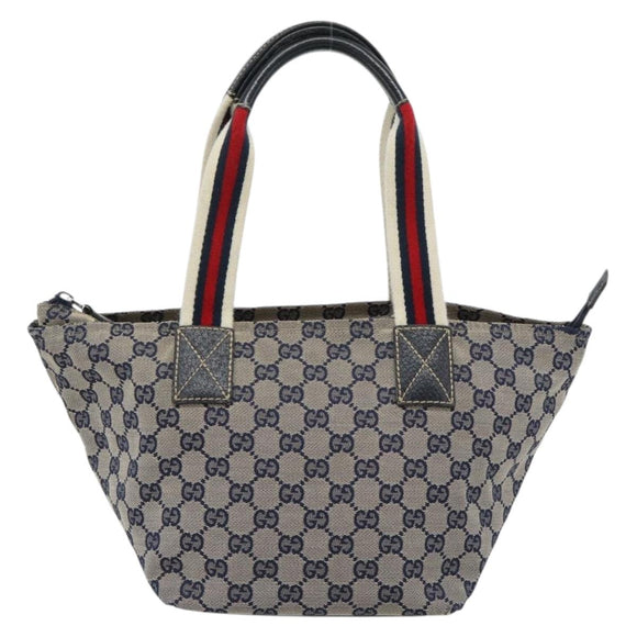 GUCCI GG Canvas Sherry Line Hand Bag Navy Silver 131228 Auth ka4590