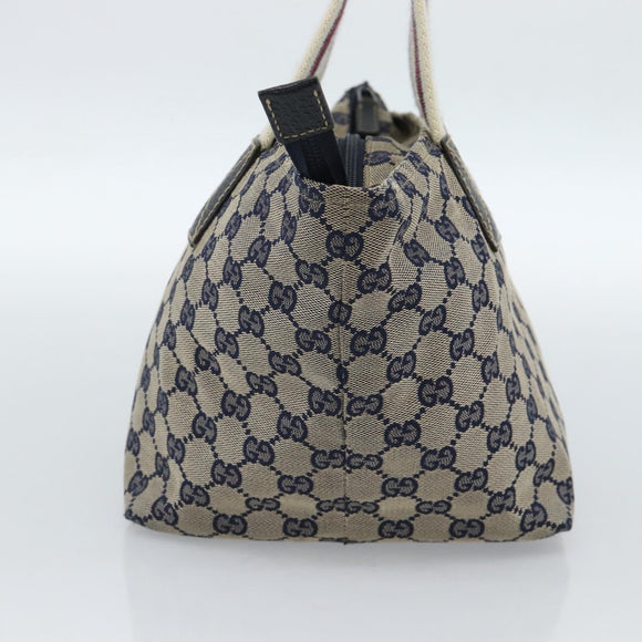 GUCCI GG Canvas Sherry Line Hand Bag Navy Silver 131228 Auth ka4590