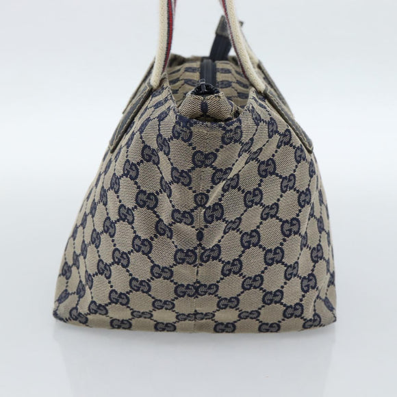 GUCCI GG Canvas Sherry Line Hand Bag Navy Silver 131228 Auth ka4590
