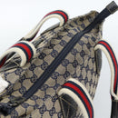 GUCCI GG Canvas Sherry Line Hand Bag Navy Silver 131228 Auth ka4590-6
