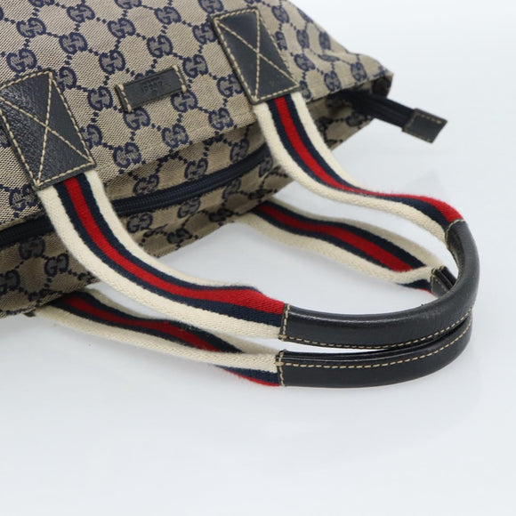 GUCCI GG Canvas Sherry Line Hand Bag Navy Silver 131228 Auth ka4590