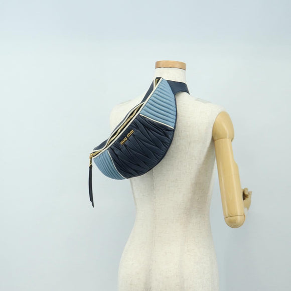 Miu Miu Body Bag Leather Blue Gold Auth ka4593V