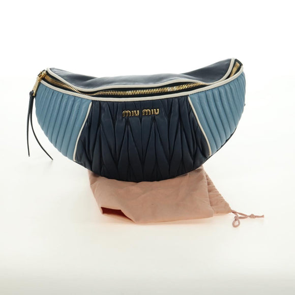 Miu Miu Body Bag Leather Blue Gold Auth ka4593V