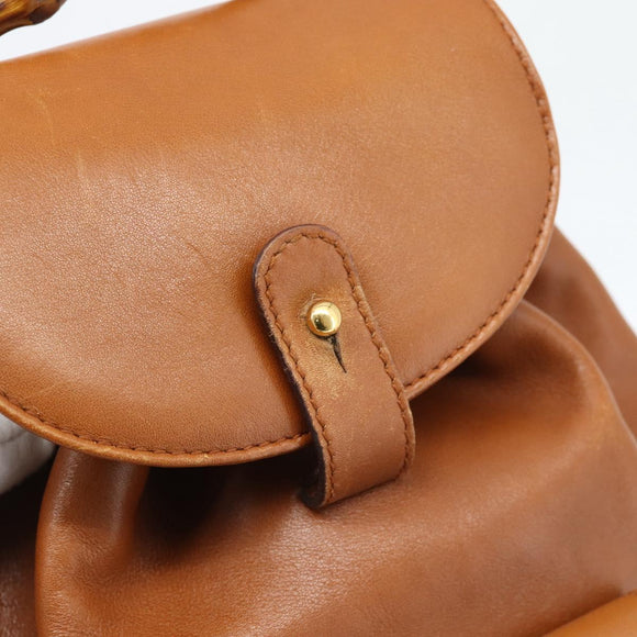 GUCCI Bamboo Backpack Leather Brown Gold Auth ka4595