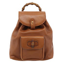 GUCCI Bamboo Backpack Leather Brown Gold Auth ka4595-13