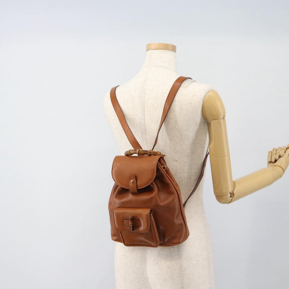 GUCCI Bamboo Backpack Leather Brown Gold Auth ka4595