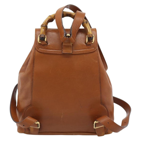 GUCCI Bamboo Backpack Leather Brown Gold Auth ka4595