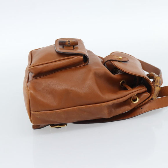 GUCCI Bamboo Backpack Leather Brown Gold Auth ka4595