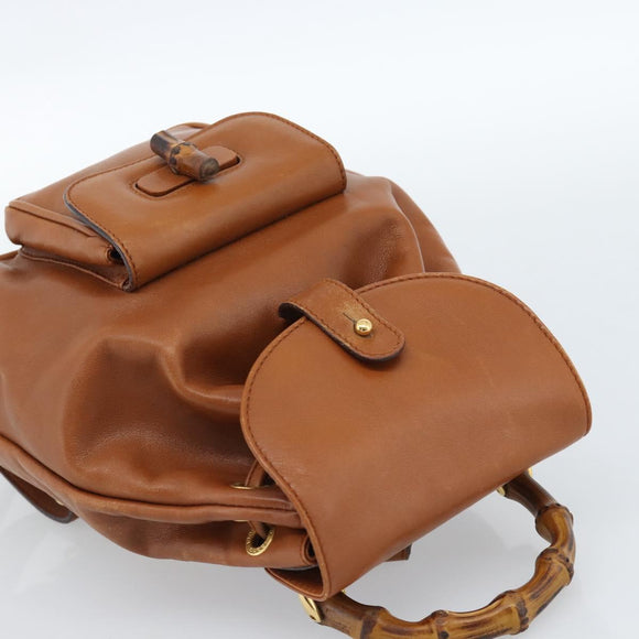 GUCCI Bamboo Backpack Leather Brown Gold Auth ka4595