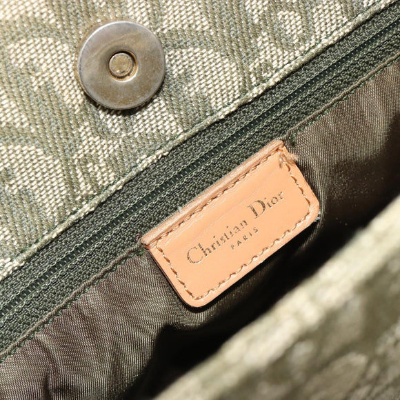 Christian Dior Trotter Canvas Hand Bag Green Gold Auth ka4602