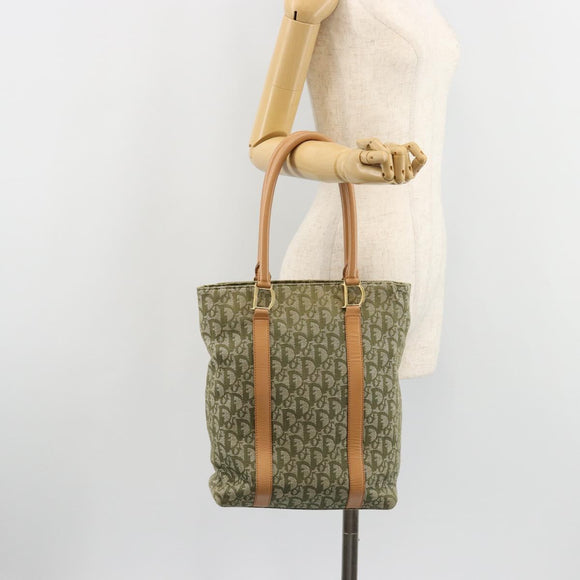 Christian Dior Trotter Canvas Hand Bag Green Gold Auth ka4602