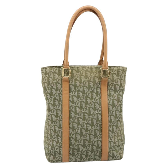 Christian Dior Trotter Canvas Hand Bag Green Gold Auth ka4602