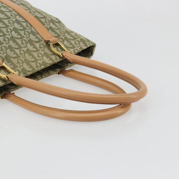 Christian Dior Trotter Canvas Hand Bag Green Gold Auth ka4602