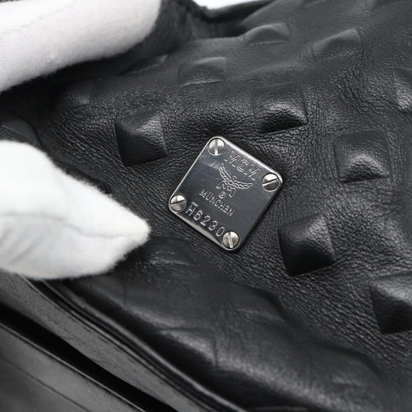 MCM Backpack Leather Black Silver Auth ka4605A