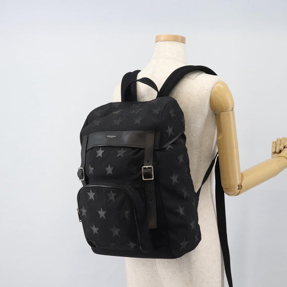 SAINT LAURENT Rugzak Canvas Zwart Zilver Auth ka4606A