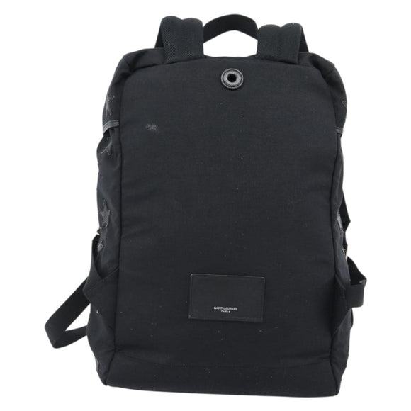 SAINT LAURENT Rugzak Canvas Zwart Zilver Auth ka4606A