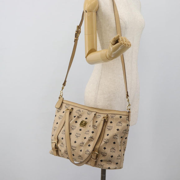 MCM Vicetos Logogram Hand Bag PVC Leather 2way Beige Gold Auth ka4607A